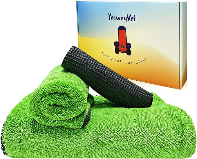 Complete Drying Towel Set, 3-Pack Microfiber Towels (28"x36" & 16"x16" Drying & Waffle Weave), 1400 GSM Ultra Absorbent, Streak-Free Car Detailing Towels for Bulk Water, Final Polish & Glass