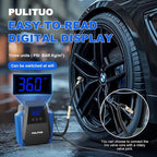 12V DC Tire Inflator - Portable Air Compressor 35L/min, 150 PSI Car Tire Pump with Auto Shut Off, Digital Pressure Gauge and LED Light, Blue