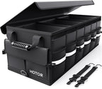 Car Trunk Organizer - Foldable Trunk Organizer for SUV, Car Storage with Reflective Strips & Securing Cover, Large Capacity Car Accessories for Truck, Van & Sedan, Black, 33.1" x 12.6" x 11.0"