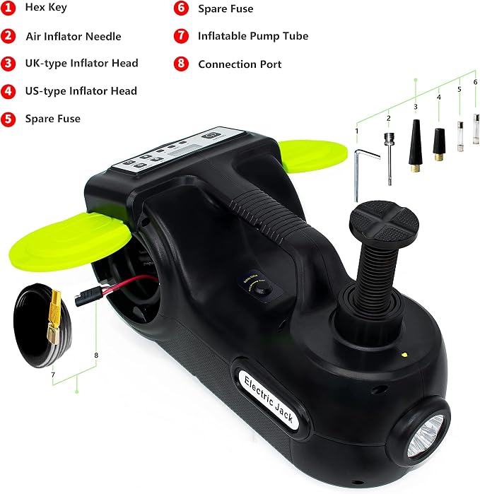 Electric Car Jack Kit 5Ton 12V Hydraulic (Lifting Range: 6.1-20.86 inch) with Impact Wrench & Inflator for Car SUV Sedan MPV with LCD & Tire Pressure Display