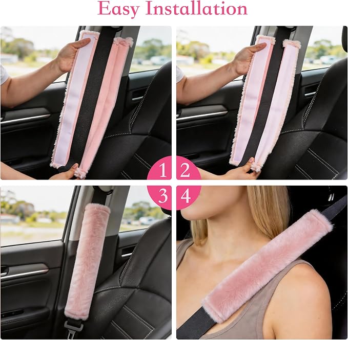 Soft Faux Fur Universal Fit Seatbelt Cover Car Truck SUV Airplane Seat Belt Shoulder Pad for Carmera Backpack Straps Neck Cushion Protector 2 Pack 10.5in Nude Pink