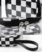 Preppy Clear Makeup Bag Travel Cosmetic Case Transparent Black and Beige Checkered Toiletry Bag with Zipper,Portable Make Up Organizer Traveling Compact Car Bag for Essentials