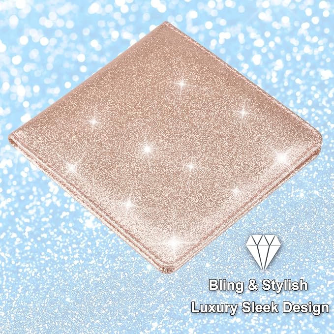 Car Registration and Insurance Holder, Vehicle Glove Box Car Organizer Men Women Wallet Accessories Case for Cards, Essential Document, Driver License, Bling Rose Gold