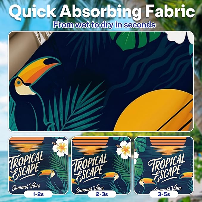 2 Pack Car Seat Towel Covers, Sweat-Proof Microfiber Seat Protectors for Gym, Running, Beach & Workout, Breathable Quick-Dry, Machine Washable, Tropical Toucan Print, Universal Fit