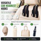 2Pcs Car Headrest Hooks with Premium Leather, Upgraded Double Metal Hooks with Anti-Drop Design, Universal Back Seat Hanger for Bags, Coats, Purses and Groceries (Stylish Black)