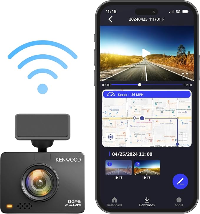 DRV-A310W GPS Dash Cam, Full HD Dashboard Camera, WDR/HDR Car Camera with Bluetooth & Wi-Fi Connectivity, G-Sensor, Collision Detection, Optional Rear Camera Support