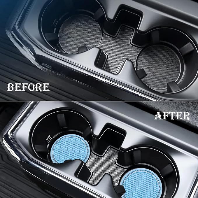 2PCS Bling Cup Holder Coaster, 2.75 Inch Auto Car Cup Holder Insert Coasters, Soft Silicone Anti-Slip Shockproof, Universal Vehicle Interior Accessories for Women Girls (Light Blue & White)