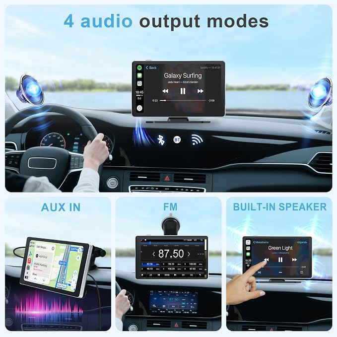 9 Inch Carplay Screen for Car, Portable Car Play Touchscreen Stereo with 4K Front+1080P Rear Dual Camera, Support Voice Control/Android Auto Mirror Link/Backup Camera