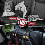 Leather Car Purse Hook for Headrest, 2 Pack, Black-Gold | Twin Hooks Headrest Hangers, 2/4 Pack, No-Slip, Scratch-Proof, Holds Purses, Backpacks, Grocery Bags, Car Organizer Gift