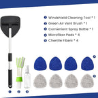 Windshield Cleaner Tool with 180° Rotating Head, Car Window Cleaner Tool with Extendable Handle and 4 Reusable Microfiber Pads, Car Windshield Cleaning Brush for Effortless and Efficient Cleaning
