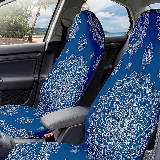 2 Pack Car Seat Towel Covers, Sweat-Proof Microfiber Seat Protectors for Gym, Running, Beach & Workout, Breathable Quick-Dry, Machine Washable, Blue Mandala Print, Universal Fit