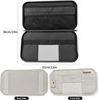 Car Sun Visor Organizer with Zipper Pockets PU Leather Storage Bag with Elastic Straps and Glasses Clip Sunvisor Organizers for Car SUV Truck