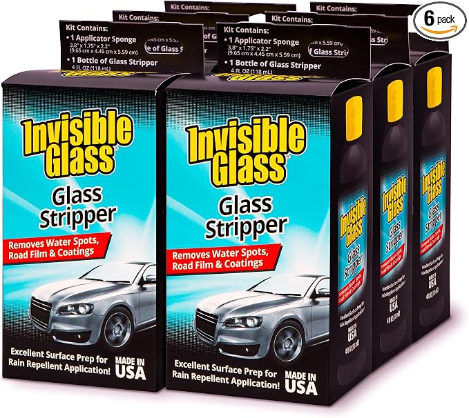 91411-6PK Glass Stripper Water Spot Remover Kit – Cerium Oxide Based Auto Glass Polish for Windshields, Hard Water Spots, Road Films & Old Coatings – 4 Fl Oz (Pack of 6)