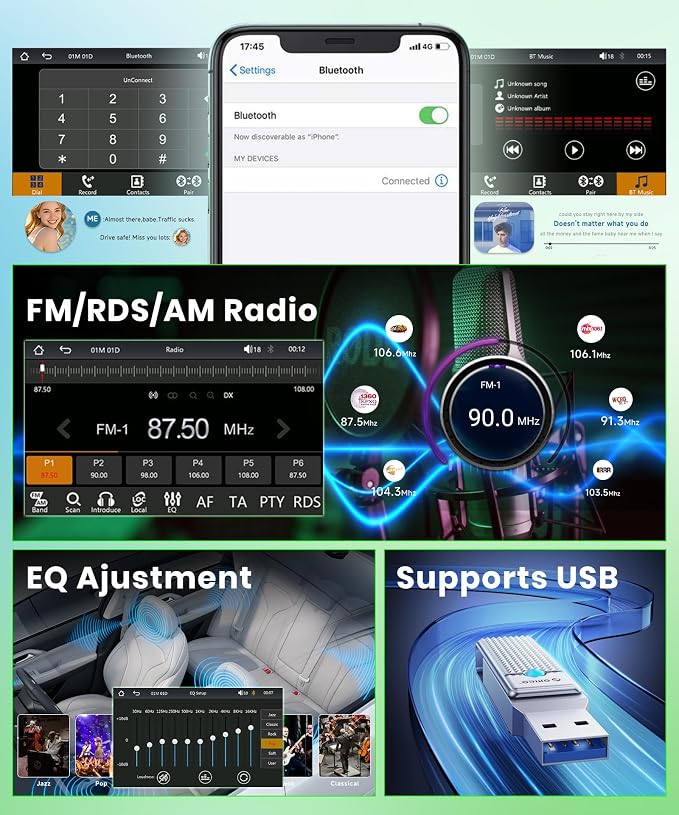 Double Din Car Stereo Wireless Carplay Android Auto for VW Passat Golf MK5 MK6 Jetta T5 EOS Seat Sharan, 7'' Car Radio IPS Screen GPS Bluetooth FM/AM/RDS EQ SWC Backup Camera Dual USB Ports