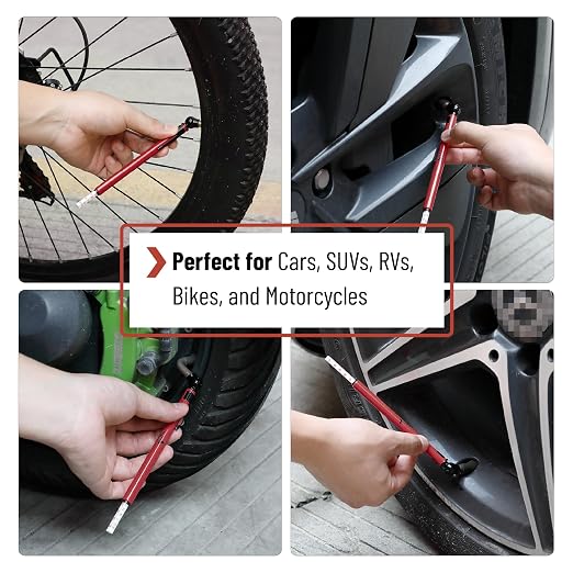Pencil Tire Pressure Gauge, 2 Pack, 10-75 PSI, Red, Stainless Steel Body, Metal Made Nozzle, Rust and Corrosion Resistant, Pencil Air Pressure Gauge for Tires, 3 Measurements for Cars, Bikes