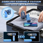 Portable Car Vacuum Cleaner Cordless High Power 17000PA 3 in 1 Foldable Handheld Vacuum Cordless with Brushless Motor for Inflation,Dust Blowing,Home Car Cleaning HL132 Blue