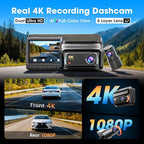 4K Dash Cam Front and Rear,Built-in 32G eMMC Dual Dash Car Camera,64GB Card Included Dashcam,Night Vision Dash Camera,5GHz WiFi,7 Days Parking Mode,GPS,3" IPS,ADAS,WDR,Support 512GB,Z60