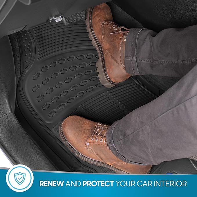 ProLiner Floor Mats for Cars Trucks SUV, 2-Piece All-Weather Car Mats with Universal Fit Design, Durable Car Floor Mats with Capture Ridges, Waterproof Rubber Floor Mats for Cars (Black)