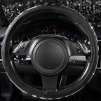 Bling Cow Print Diamond Steering Wheel Cover, with Sparkly Crystal Glitter Rhinestones Black Leather Car Wheel Protect for Women Girl Fit Suvs,Vans,Sedans,Cars,Trucks, 14" 1/2-15" Cow Design
