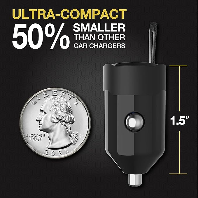 CPDC30 Mini USB-C 30W Car Charger for Cigarette Lighter Outlet, Power Adapter Plug with 4 FT Long USBC to Type-C Fast Charging Cable Cord Compatible with Android, iPhone & iPad, Black