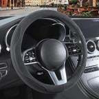 Gray Faux Suede Steering Wheel Cover, Breathable Non-Slip Sweat-Proof Wear-Resistant No Pilling, Warm in Winter and Cool in Summer, Universal 15 inch