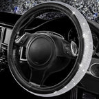 Bling Silver Diamond Leather Steering Wheel Cover, with Sparkly Crystal Glitter Rhinestone Universal Fit 13" 1/2-14" Small Car Wheel Protector for Women Girl Fit Car,SUV,Van,Sedan, Silver