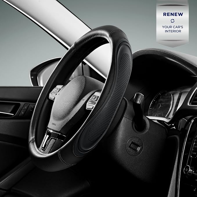 Car Steering Wheel Cover - Microfiber Leather Steering Wheel Wrap Sports 14.5-15 Inch Steering Wheel Cover Non-Slip for Men Women Black Color