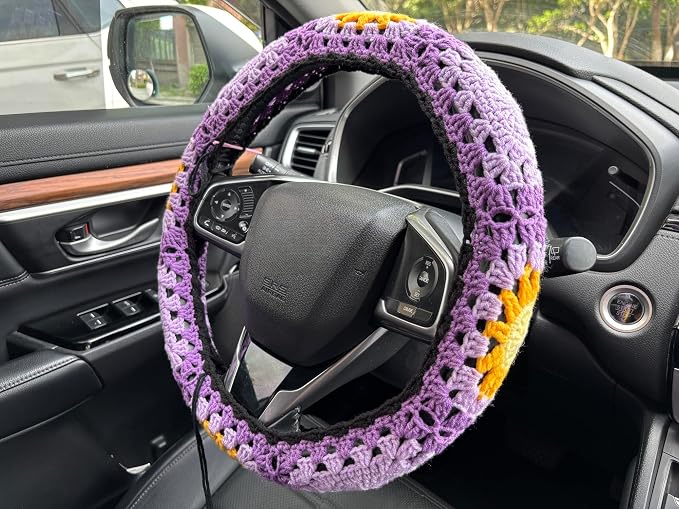 Handmade Crochet Sun Moon Car Steering Wheel Covers Universal 14-15 inch,Cute Steering Wheel Cover,Car Accessories (B:Wheel Covers)