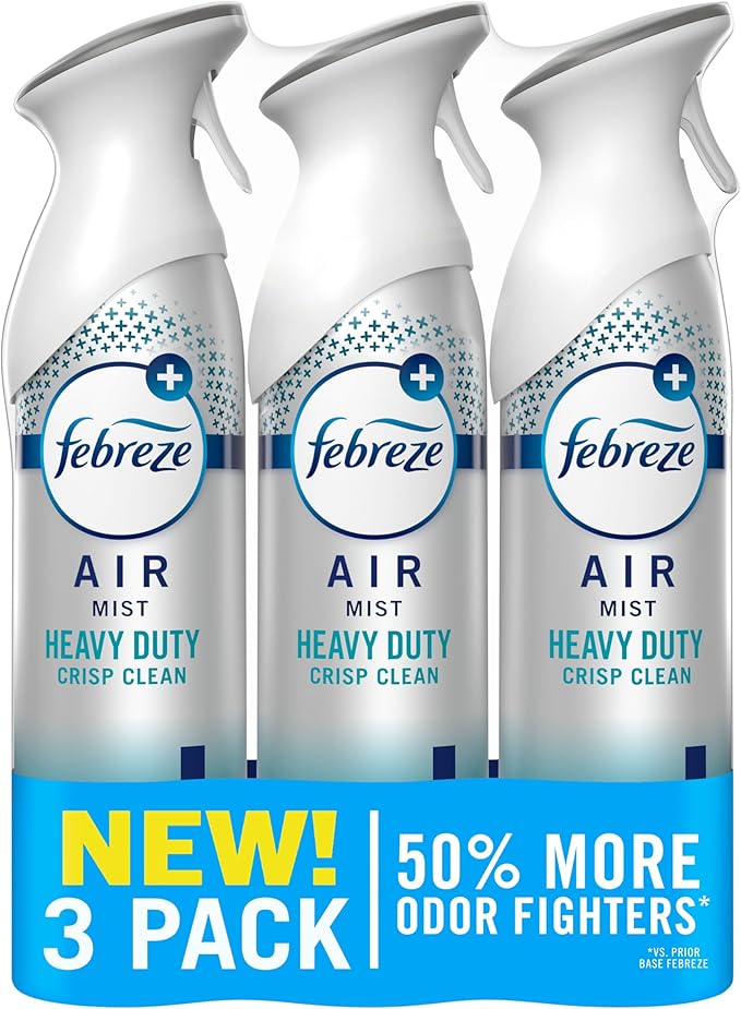 Air Mist, Air Freshener Spray, Odor Fighting Room Spray, Deodorizer for Home Bathroom Kitchen Office Apartment Dorm Room Classroom, Heavy Duty Crisp Clean Scent, 8.1oz (Pack of 3)