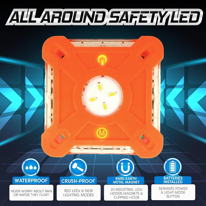Emergency Lights for Vehicles 3-Pack | LED Road Flares | Flares Emergency Road | LED Emergency Flares Include Batteries, Case, Whistle and are Stronger, Brighter & Better than round LED Flares
