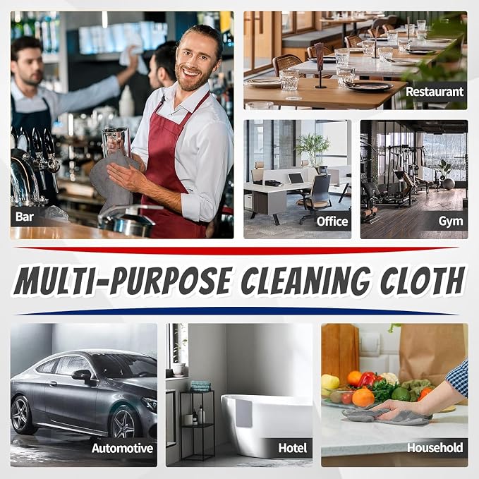 Microfiber Cleaning Cloth, Shop Towels Bulk, 24 Pack Grey Microfiber Towels for Cars, All-Purpose Absorbent Cleaning Rags, Dust Cloth for Automotive, Mechanic, Garage, Bar, 12 x 11 inch