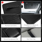 2 Pack Car Sun Visor Organizer, Auto Interior Accessories Tactical Molle Panel & PU Leather Visor Storage Pouch with Sunglasses Clip, Multi-Pocket Document Holder for Truck SUV Car Gear