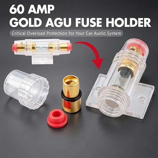 8 Gauge 1200W Amplifier Wiring Kit Complete Amp Installation Kit with LC-1 Remote Bass Control Knob,RCA & Speaker Cables,60A AGU Fuse Holder,Power & Ground Cable for Car Audio Subwoofer Stereo System