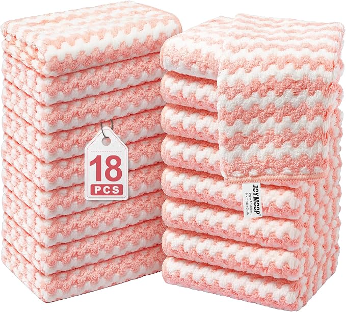Microfiber Cleaning Cloths – 18 Pack, 10" x 10", Pink – Reusable, Lint-Free, Super Absorbent Towels for Kitchen, Car, and Household Cleaning