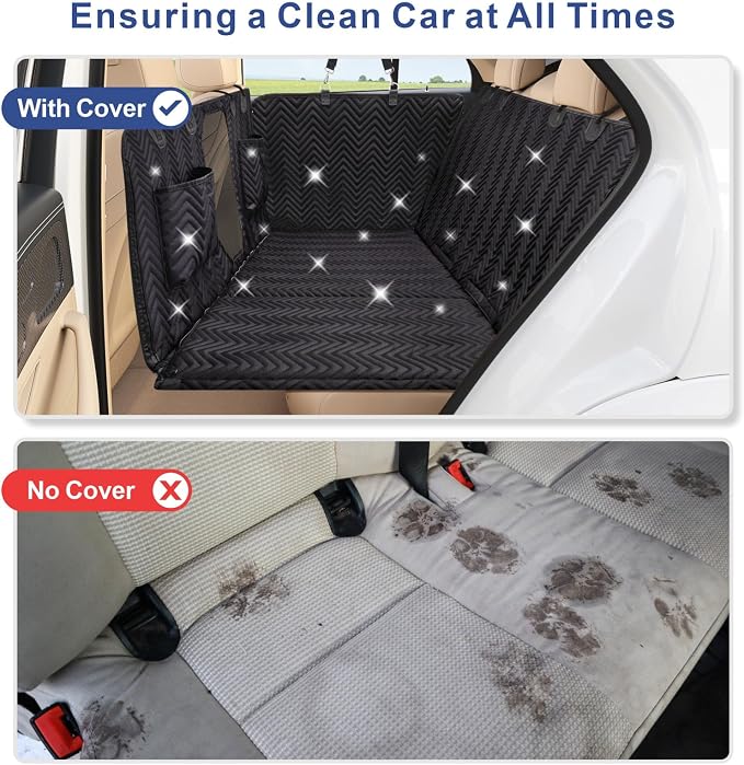 Dog Car Seat Cover - Hard Bottom Backseat Extender, Black | Back Seat, Waterproof Hammock, Thick Sponge, Supports 400 lbs, Seat Protector, Pets, Cars, SUVs, Trucks