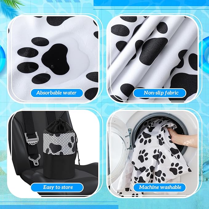 Car Seat Towel Covers with Storage Bag, 63 x 32 Inch Universal Non Slip Waterproof Sweat Protector for Car Truck, Gym Swimming Running, Machine Washable(2 Pack,Dog Footprints)
