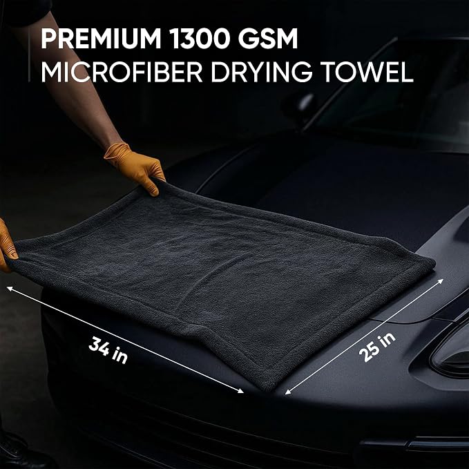 Papa Dragon Car Drying Towel – Extra Large 25"x34" - 1300 GSM Microfiber Towel, Twisted-Loop, Streak-Free, Scratch-Free, Ceramic Coating Safe, for Cars Trucks SUV – 1 Pack