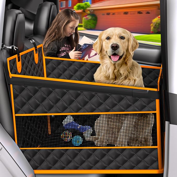EPN Dog Car Seat for Large Medium Dogs, Back Seat Extender with Waterproof Oxford Fabric, Non-Slip Bottom, Reinforced Support & Storage Pockets, Pet Seat Cover for Cars, Trucks and SUVs (Black)