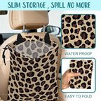 Car Trash Bag Abstract Brown Leopard Leak-Proof Car Garbage Bag with Drawstring Foldable Canvas Trash Bin with Adjustable Buckle for Car Accessories, Travelling, Camping