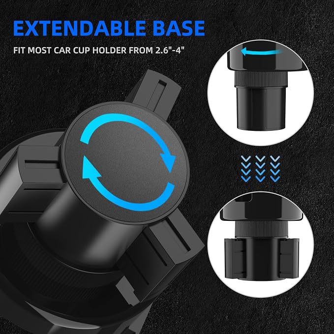 Car Cup Holder Expander with Adjustable Base, Fits 16–46oz Bottles | Expandable Base Fits 2.5"–3.8" Cup Holders; Secures Yeti, Owala 16–46oz Bottles; 99% Phones; Anti‑slip Tabs Prevent Spills