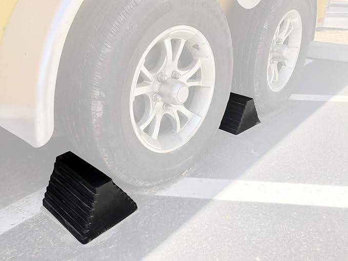 Rubber Wheel Chock, Large 10" x 8" x 6" Heavy Duty Tire Stop with Non Slip All Weather Grip, Oil Resistant Rubber Block with Steel Eyebolt for Vehicle and Trailer Safety (80681) (Pack of 5)