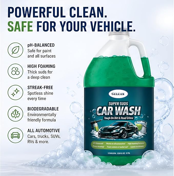 Car Wash Soap – Super Suds High Foaming- 128oz- USA - Deep Cleaning | Foam Cannon or Bucket Use | Cars, Trucks & more |pH-Balanced, Streak-Free | Removes Dirt & Grime | Concentrated car shampoo