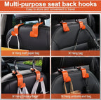 Car Purse Hook, 4 Pack Universal Auto Seat Headrest Hook Hangers Organizer for Coats, Umbrellas, Groceries - Carbon Fiber Orange