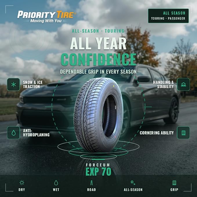 EXP 70 All-Season Passenger Car Touring Radial Tire-205/70R15 205/70/15 205/70-15 95H Load Range SL 4-Ply BSW Black Side Wall UTQG 320AAA
