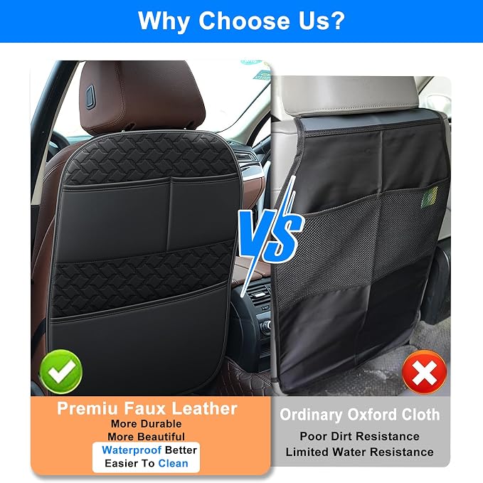 Back Seat Protector 2 Pack Fit for Jeep Grand Cherokee Car Kick Mats for Kids Upgraded Version with Storage Organizer Waterproof Dirt Proof Faux Leather Auto Accessories (Black)