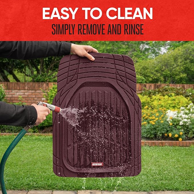 FlexTough Floor Mats for Cars, Burgundy Deep Dish All-Weather Car Mats, Waterproof Trim-To Fit Automotive Cars Trucks SUV, Universal Liner Accessories