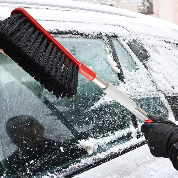 Snow Brush for Car, Ice Scrapers Adjustable Head Ergonomic Grip 2 in 1 Design Lightweight Portable Multifunctional Windshield Scraper, Winter Car Ice Kit for Cars Trucks Red