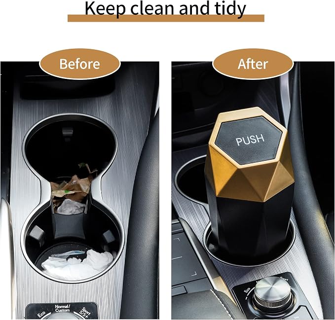 Car Trash Can with Lid, Mini Diamond Design Portable Trash Can, Plastic Material and Multipurpose Organizers for Car,Home,Office(Gold)