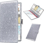 Car Registration & Insurance Holder - Leather Glove Box Organizer, Cool Accessories for ID, Driver's License Cards & Essential Documents, Men & Women, Glitter Gray