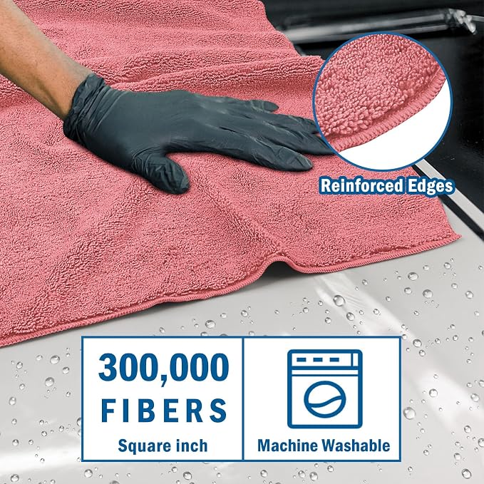 Professional Large Microfiber Car Drying Towels 2 Pack, Lint Free, Scratch Free, Highly Absorbent Drying Towel for Cars, SUVs, RVs, Trucks, and Boats,31" x 24",Red